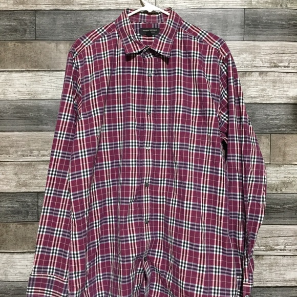 Banana Republic Tailored Slim Fit Plaid Button Up Shirt Men’s XL Red 100% Cotton - Picture 6 of 8